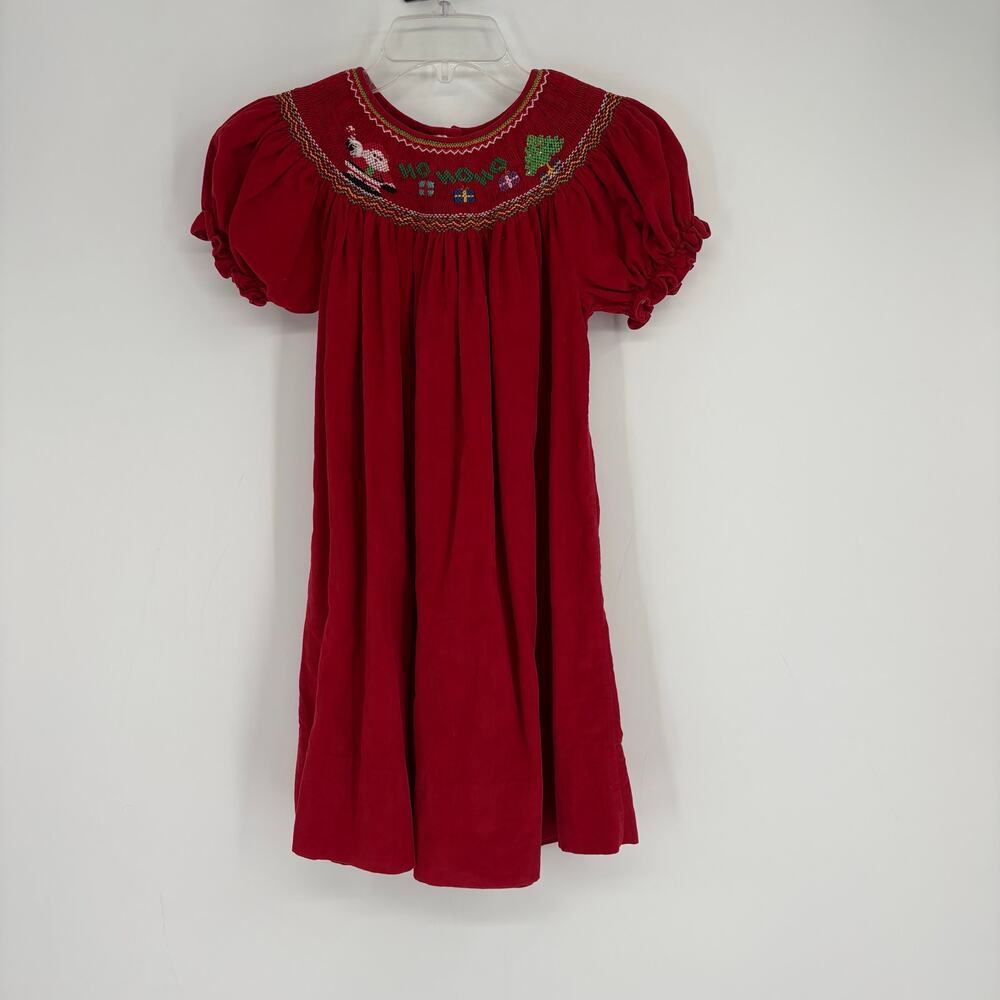 Rosalina‎ Collections Red Santa Smocked Christmas Tree Dress Size 6Y